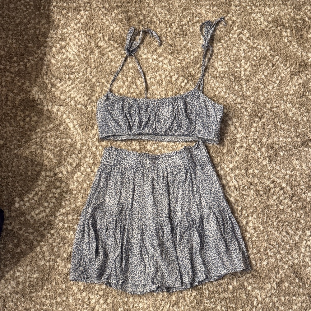 Blue Cheetah Skirt Set